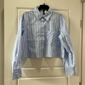 H&M Blue Striped Cropped Shirt